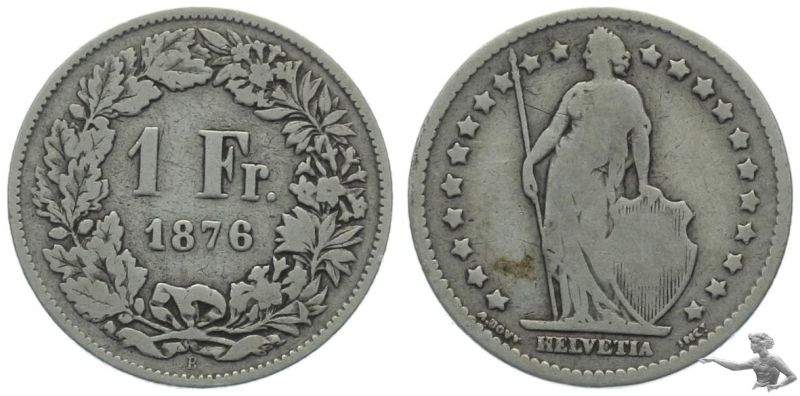 1 Franken 1876 B - stehende Helvetia